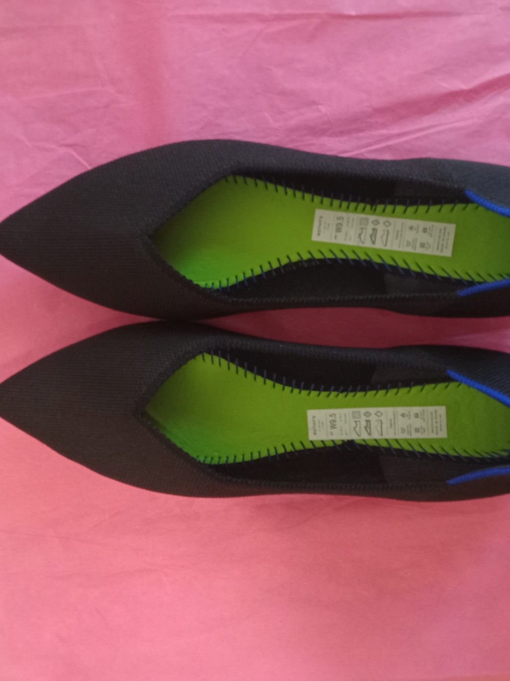Rothy's Women's Black Pointed Flat with Blue Trim - Picture 8 of 16